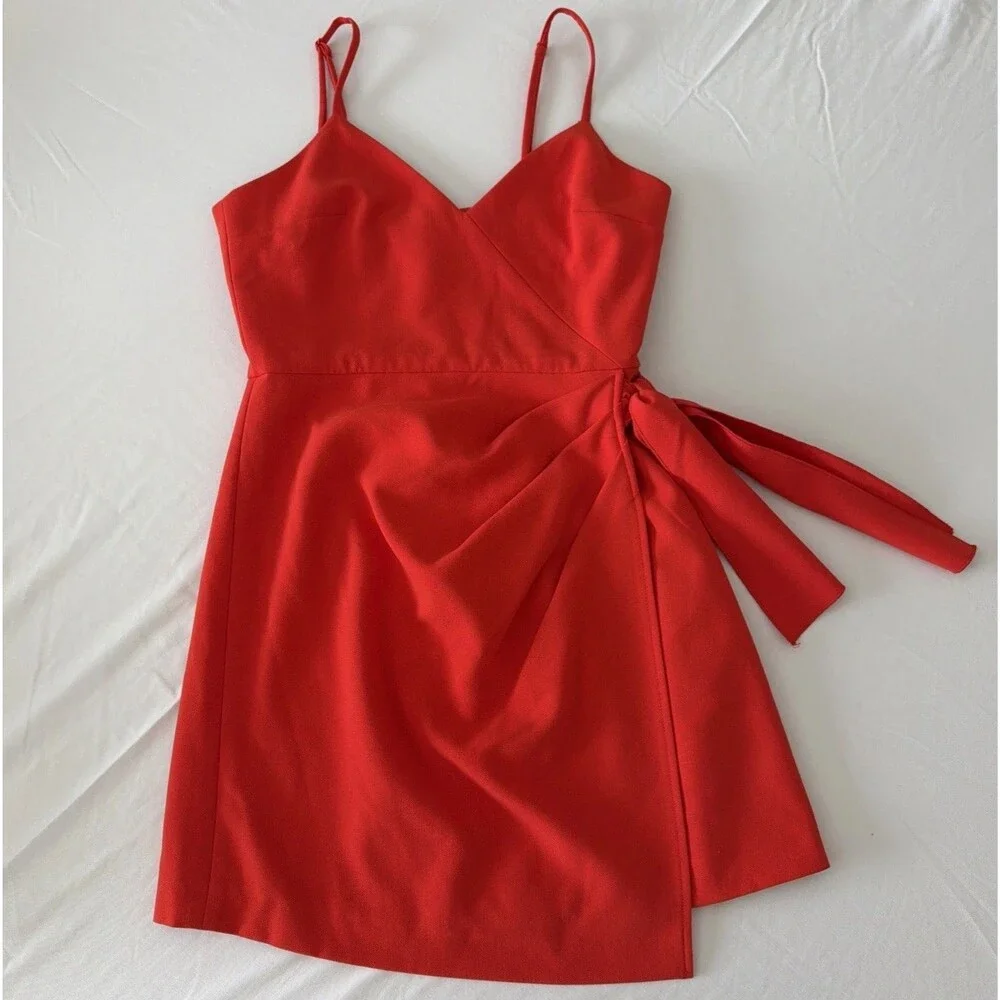 French Connection Womens Sz US 4 Whisper Faux Wrap Dress Red V-Neck Resort EUC - Picture 2 of 14